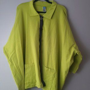 Noblu Lime Green Collared Ribbon Trim Button Down Oversized Streetwear - XL